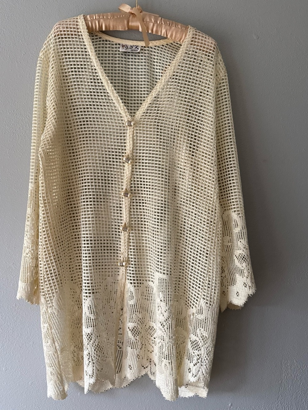Vintage 80s/90s 3K Fashion Open Knit Lace Cardigan Tunic - Made in USA